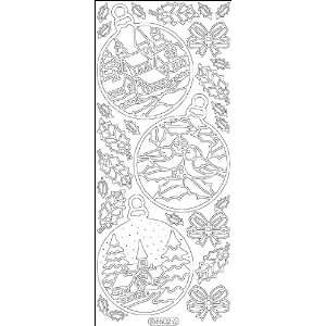  Christmas Ornament Sceneries Stickers, Silver