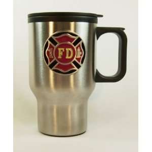  Firefighters Cross Travel Mug, Stainless Steel with Enamel Emblem 