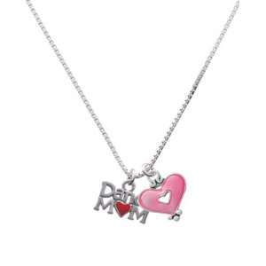 Dance Mom with Red Heart and Trasnlucent Pink Heart Charm Necklace