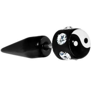  Black White Yin Yang Gem Fake Taper Ear Plug Jewelry