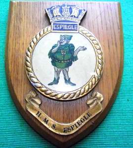 Old HMS Espiegle Royal Navy Ship Crest Shield Plaque  