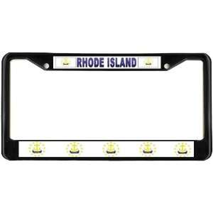 Rhode Island Ri State Flag Black License Plate Frame Metal Holder