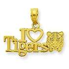 14k Yellow Gold Polished I Heart / Love Tigers With A Head Charm 