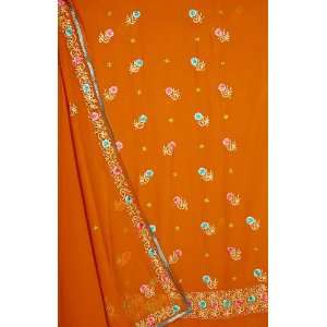 Dark Mustard Salwar Kameez with Persian Embroidered Flowers   Crepe