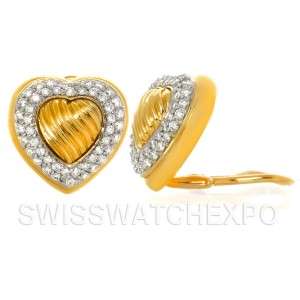 David Yurman Estate 18K Yellow Gold Pave Diamond Cable Heart Earrings 