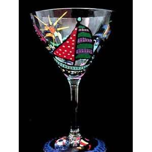  Sailboat Regatta Design   Hand Painted   Martini Glass   7 