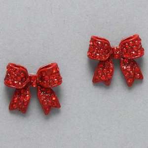   Ribbon / Bow Earrings with Red Crystals   Lead/nickel Safe Jewelry