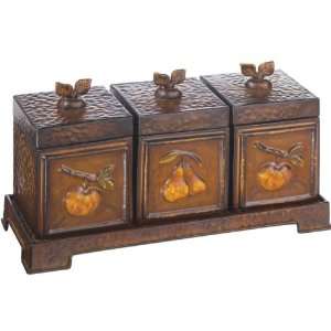  Set of 3 Decorative Boxes Canisters Fruit Apple Pear 