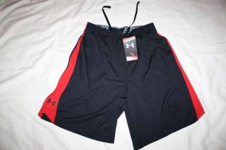 NWT Under Armour Mens Zone Shorts 9 inseam Heatgear black with red 