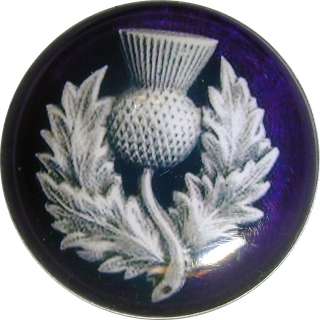 Crystal Dome Button Scottish Royal Purple Thistle Lg Size 1 & 3/8 