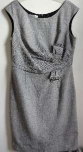 KAY UNGER SIDE ROUCH BOW TWEED SLEEVELESS DRESS, Gray, Size 14, MSRP $ 