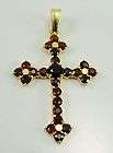 18K Yellow Gold Pendant Cross Garnet 1 3/4 X 1 Milor