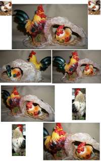 ROOSTER and HEN HANDPAINTED DECORATIVE COLORFUL COLLECTABLE 4 KITCHEN 