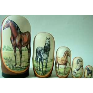  Horses Russian Nesting Nested Stacking Doll 5 Pc / 6 