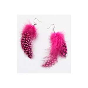  Real Feather Earrings with Pink Polka Dot Feathers 