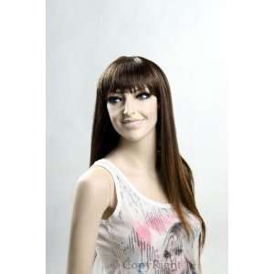   Female Mannequin Long Brown Straight Wig with Bangs 
