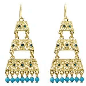 Cute Exotic Egyptian Design Chandelier Earrings in Gold and Turquoise 