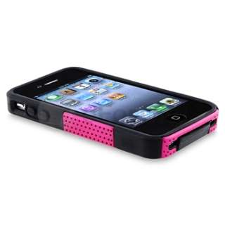 Hybrid Black Soft/Pink Mesh Hard Case+LCD Film+Car Charger For iPhone 