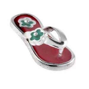 Sterling Silver Pink with Turquoise Flowers Enamel Flip Flop Slipper 