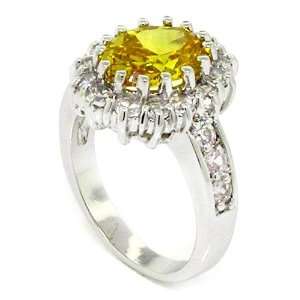  Classic Royal Engagement Ring w/Golden CZ & pavé White 