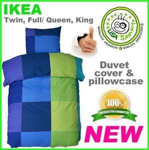 Ikea duvet cover pillowcase all size cotton modern blue  
