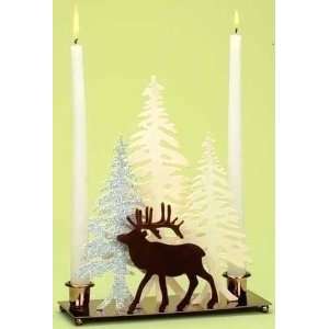   Home for the Holidays Deer with Winter Scene Christmas Candle Holder