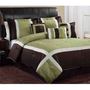  7Pcs King Blaine Sage and Chocolate Comforter Bedding Set 