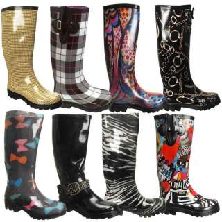 Womens designer fashion mid calf rubber rain boots  