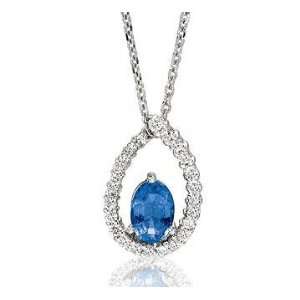   85 Carat 14k Diamond Blue Sapphire Tear Drop Pendant Necklace Jewelry