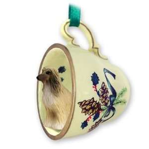  Afghan Hound Green Holiday Tea Cup Dog Ornament   Brown 