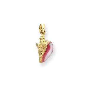  14k Yellow Gold Enameled 3 D Conch Shell Pendant Jewelry