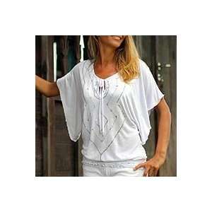  NOVICA Blouse, White Butterfly