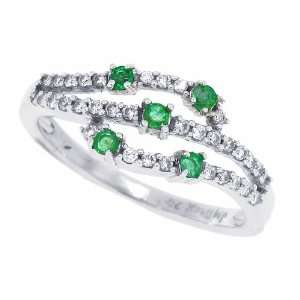  0.13ct Right Hand Diamond Genuine EmeraldRing in 14Kt 