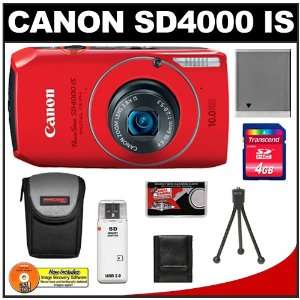  Canon PowerShot SD4000 IS Digital Elph Camera (Red) + 4GB 