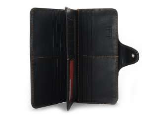 Mens real genuine Leather Long Wallet Pockets Card Clutch Bifold Purse 