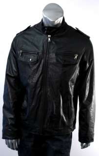 No Retreat Mens Jet Black Faux Leather Coat/Jacket Sz L  