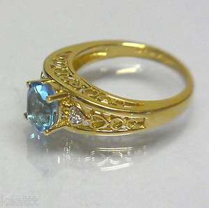 Large Coctail Ring w/ 8x6mm Topaz Diamonds in Heart Design Yellow Gold 