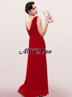 elegant v neck long reds chiffon crystal maxi evening dress 09016 us 