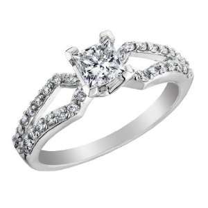 Princess Cut Diamond Engagement Ring 7/8 Carat (ctw) in 18K White Gold 