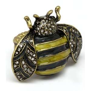    Yellow Black Crystal Bumble Bee Lovers Enamel Stretch Ring Jewelry