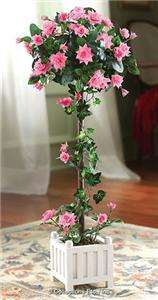 SHABBY CHIC STYLE PINK ROSE TOPIARY & WOODEN BASE NEW  