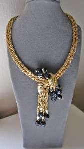   BY JULIO MARSELLA Gold Mesh & Black Art Glass Necklace (B8)  