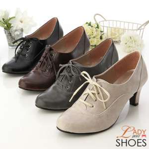 Womens Oxford Lace Up Mid Heels Shoes 4 Colors  