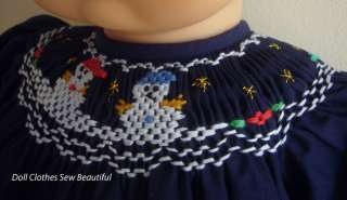 DOLL CLOTHES fits Bitty Baby Navy Snowmen SMOCKED DRESS + Bloomers 