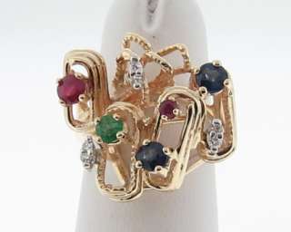 Natural Ruby Diamond Sapphire Emerald 14k Gold Ring  