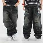 HIP HOP B BOY Mens Street Dance Gold Embroidery Pants Jeans Casual 