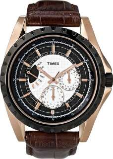 TIMEX RETROGRADE BROWN LEATHER ROSE GOLD MULTIFUNCTION WATCH T2N114 