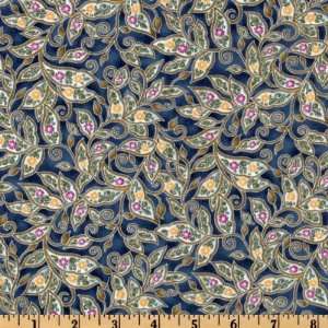  44 Wide Dragonfly Magic Vines Navy/Metallic Fabric By 