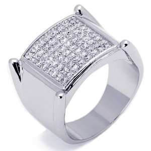  Mens Square Design Silver Plated Micro Pave CZ Hip Hop 