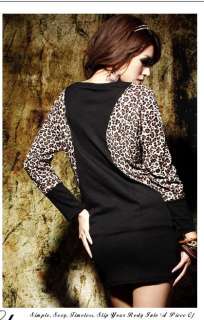   Fashion Womens O Neck Leopard Hot Chip Long sleeved Lady Dress 6458